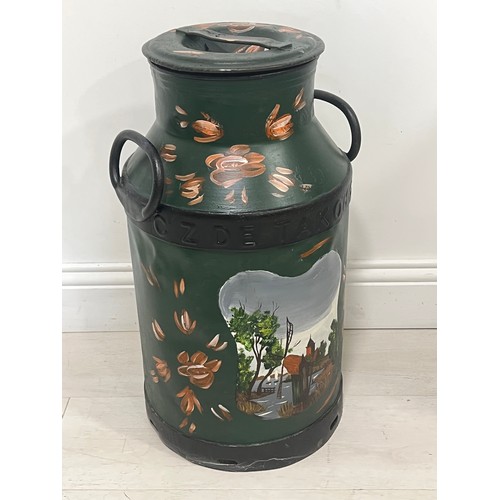 223 - Hand painted creamery can  {H 57cm x Dia 31cm }.