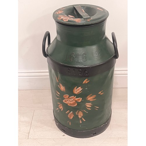 223 - Hand painted creamery can  {H 57cm x Dia 31cm }.