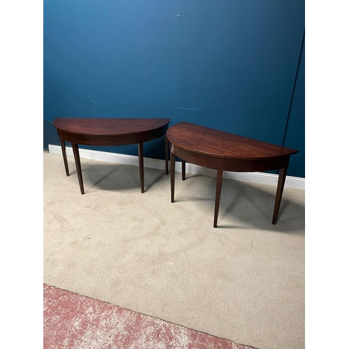 374 - Pair of Georgian mahogany side tables raised on square tapered legs {74cm H x  130cm W x 66cm D}