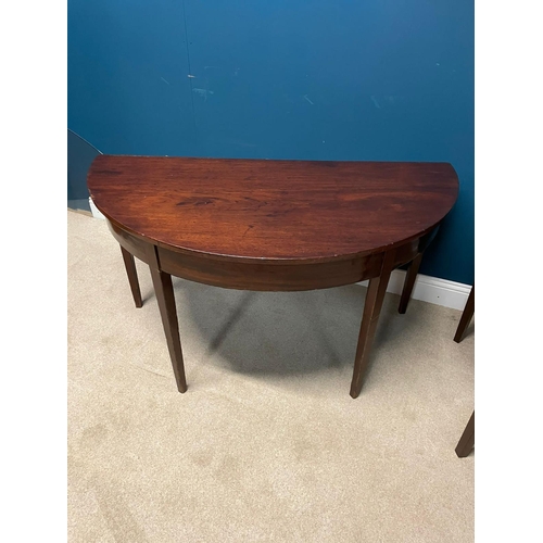 374 - Pair of Georgian mahogany side tables raised on square tapered legs {74cm H x  130cm W x 66cm D}