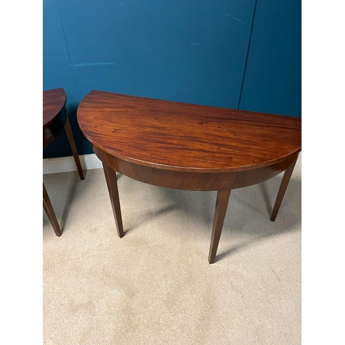 374 - Pair of Georgian mahogany side tables raised on square tapered legs {74cm H x  130cm W x 66cm D}