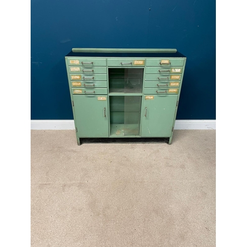 464 - Early 20th C. painted pine dentist cabinet { 100cm H x 109cm W x 38cm D}