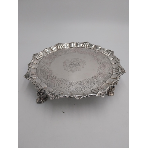 1350 - Irish silver salver, the octofoil border decorated with shell scrolls, the surface decorated with sc... 