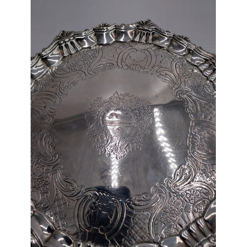 1350 - Irish silver salver, the octofoil border decorated with shell scrolls, the surface decorated with sc... 