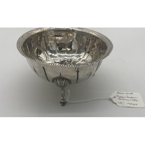 1353 - Rare Irish silver sugar bowl raised on shell capped scroll legs terminating on hoof feet. Hallmarked... 