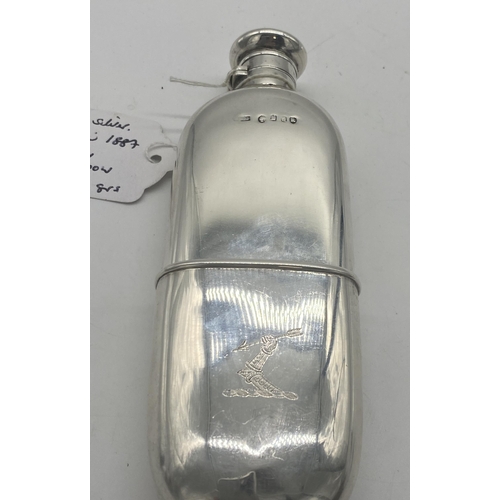 1355 - Irish silver hip flask, with removable spirit cup, the interior with original gilding, the exterior ... 