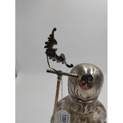 1360 - Chinese silver /white metal Wiseman/ possibly Shouxing holding a staff in one hand and a gourd or pe... 