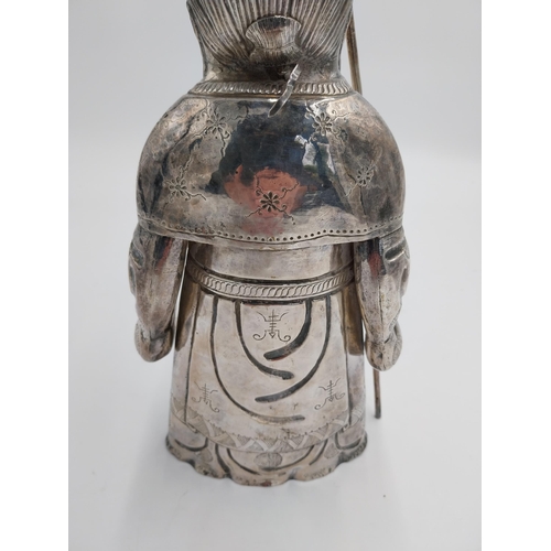 1360 - Chinese silver /white metal Wiseman/ possibly Shouxing holding a staff in one hand and a gourd or pe... 