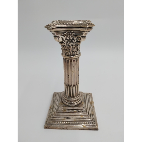 1364 - Pair of English packed silver Corinthian column candlesticks. Hallmarked in Birmingham 1909. Maker W... 