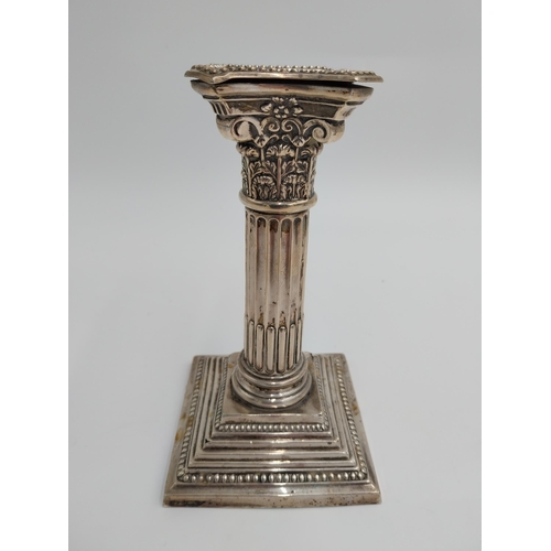 1364 - Pair of English packed silver Corinthian column candlesticks. Hallmarked in Birmingham 1909. Maker W... 