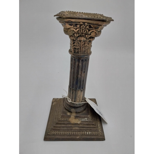 1364 - Pair of English packed silver Corinthian column candlesticks. Hallmarked in Birmingham 1909. Maker W... 