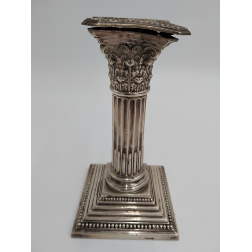 1365 - Pair of English packed silver Corinthian column candlesticks. Hallmarked in Sheffield. Maker's mark ... 