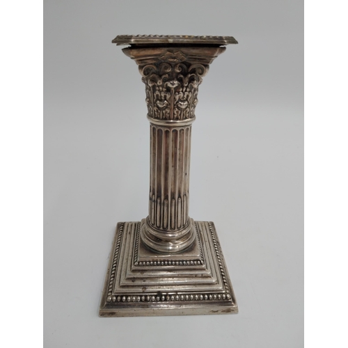 1365 - Pair of English packed silver Corinthian column candlesticks. Hallmarked in Sheffield. Maker's mark ... 