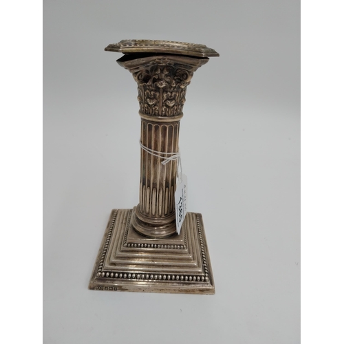 1365 - Pair of English packed silver Corinthian column candlesticks. Hallmarked in Sheffield. Maker's mark ... 