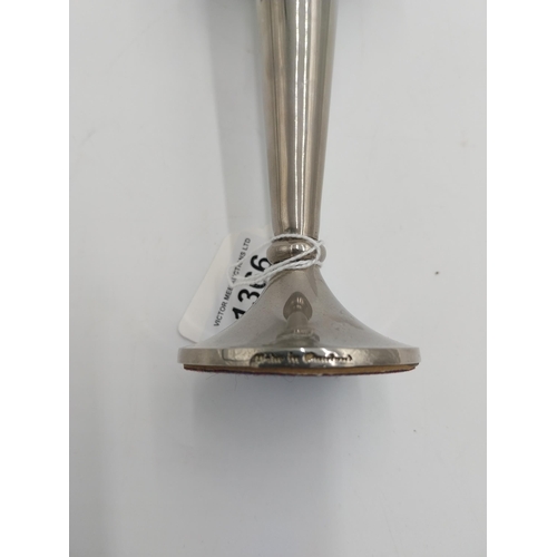 1366 - Silver plated bud vase, the tapered plain body with gadroon rim and flat base.