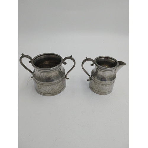 1368 - Vintage English Pewter five piece tea set with hammered pattern, stamped Craftsman Pewter Sheffield.... 