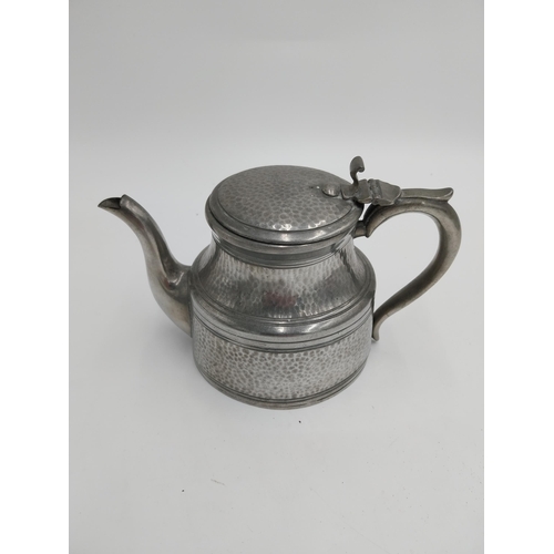 1368 - Vintage English Pewter five piece tea set with hammered pattern, stamped Craftsman Pewter Sheffield.... 