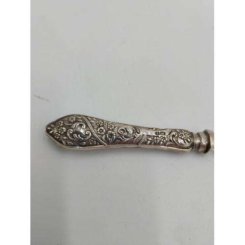 1378 - Neat English silver handled fish fork. Hallmarked in Birmingham 1916. Maker possibly Francis Clark. ... 