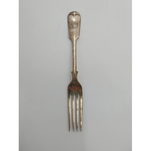 1379 - Set of seven 19th Century dinner forks Nickel-Silver D&A  Maker Daniel and Arter, Monogrammed J.E.Y.... 