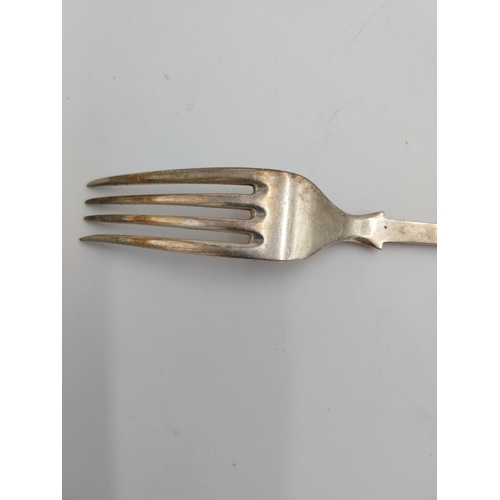 1379 - Set of seven 19th Century dinner forks Nickel-Silver D&A  Maker Daniel and Arter, Monogrammed J.E.Y.... 