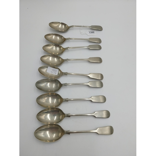 1380 - Five Bamba Silver table spoons Stamped Irish Made. { 22cm L}, two Long's Klondyke silver table spoon... 