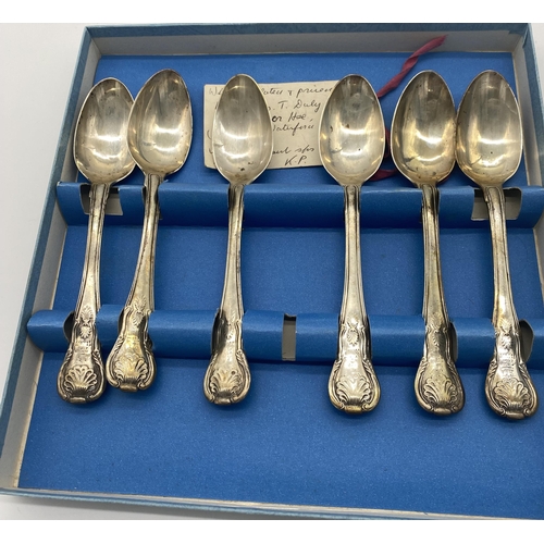 1381 - Set of six Irish Georgian silver Kings Pattern dessert spoons. Hallmarked in Dublin 1826 Maker T. Fa... 