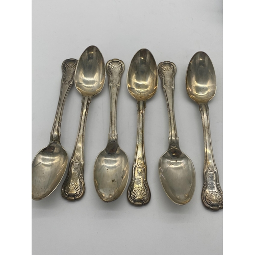 1381 - Set of six Irish Georgian silver Kings Pattern dessert spoons. Hallmarked in Dublin 1826 Maker T. Fa... 