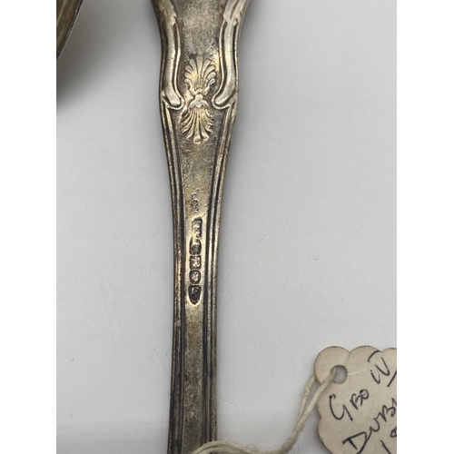 1382 - Set of six Irish Georgian silver Kings Pattern serving spoons. Hallmarked in Dublin 1826 Maker T. Fa... 