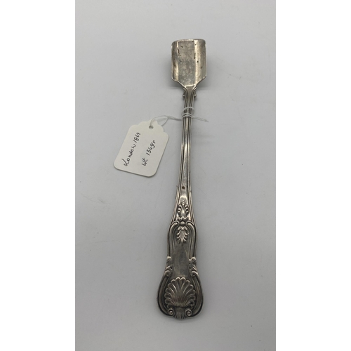 1388 - English silver Kings Pattern cheese scoop. Hallmarked in London 1869. Marker's mark rubbed Wt: 134gr... 