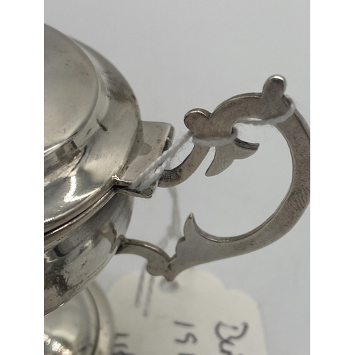 1394 - English silver mustard pot in the form of a lidded tankard. Hallmarked in London 1813. Makers mark r... 