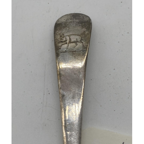 1418 - English silver serving spoon. Hallmarked in London 1777. Maker Hester Bateman. Wt: 50grs. { 21cm L }... 