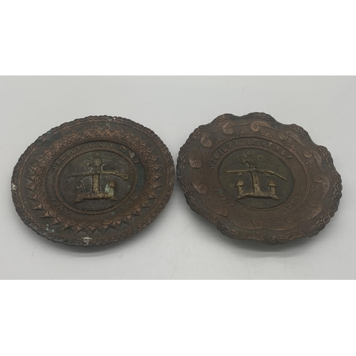 1434 - Pair of American Battalion Victory campaign plates - Sicily Italy 1943 - 44. { 16cm Dia }