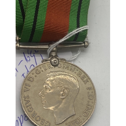 1436 - World War II Defence Medal and War Medal with ribbons.