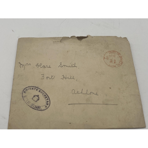 1440 - Envelope addressed to Mrs Clare Smith embossed verso with Vice Regal Lodge Dublin and stamped Privat... 