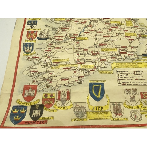 1441 - Rare Prison Art hand drawn Map of Ireland depicting the City Crests, Abbeys, Cathedrals, Castles & R... 