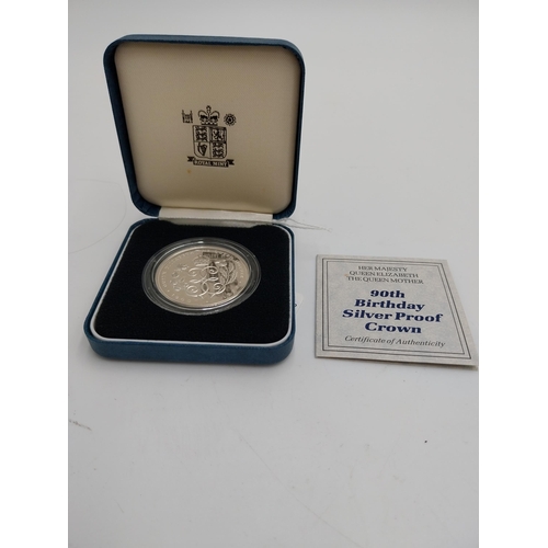 1467 - 1900 - 1990 Her Majesty Queen Elizabeth The Queen Mother  90th. Birthday Silver Proof Crown in prese... 