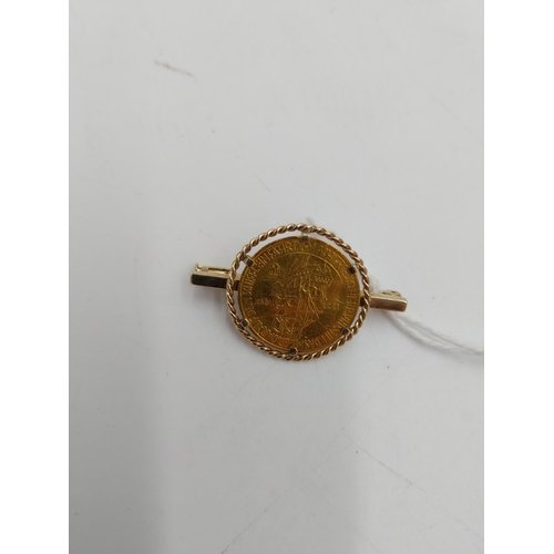 1479 - St Jacobi St Georg Hamburg gold coin mounted in a gold T - bar brooch Stamped 333.