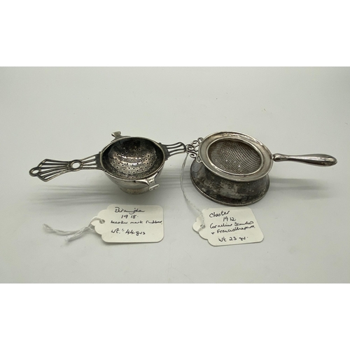 1399 - English silver tea strainer with EPNS bowl.  Hallmarked in Chester 1912. Maker Cornelius Saunders & ... 