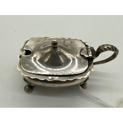 1402 - English silver salt pot with original Bristol blue glass liner. Hallmarked in Birmingham 1860 Marker... 