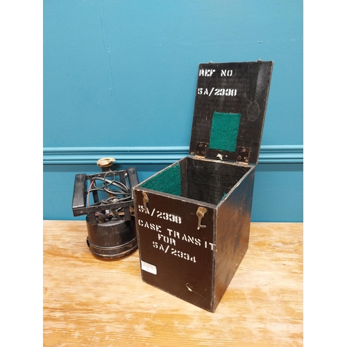 431 - WWII morse code lamp in case {27 cm H x 17 cm W x 13 cm D}.