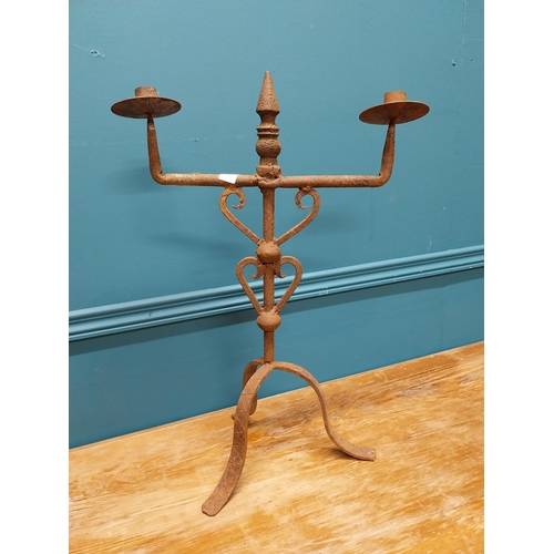 432 - Wrought iron candle holder {54 cm H x 38 cm W x 24 cm D}.