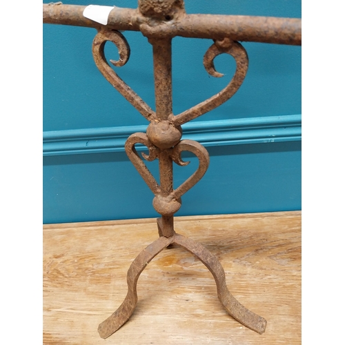 432 - Wrought iron candle holder {54 cm H x 38 cm W x 24 cm D}.