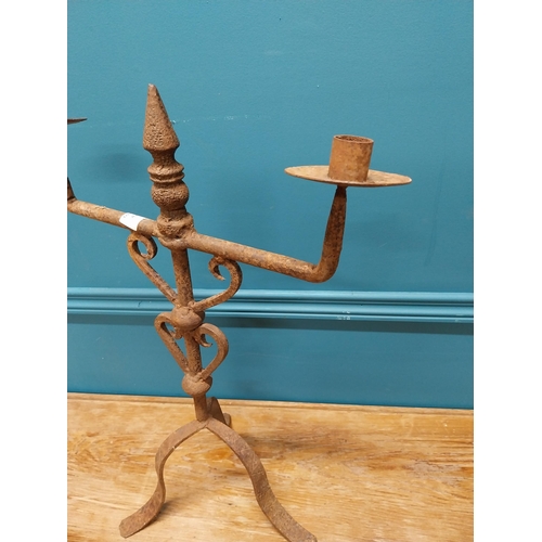 432 - Wrought iron candle holder {54 cm H x 38 cm W x 24 cm D}.