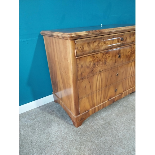 12 - 19th C. French burr walnut chest of drawers with four drawers on bracket feet. {89 cm H x 113 cm W x... 