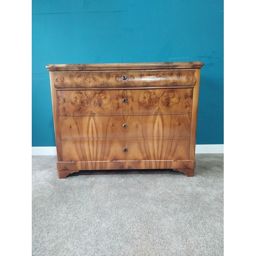 12 - 19th C. French burr walnut chest of drawers with four drawers on bracket feet. {89 cm H x 113 cm W x... 
