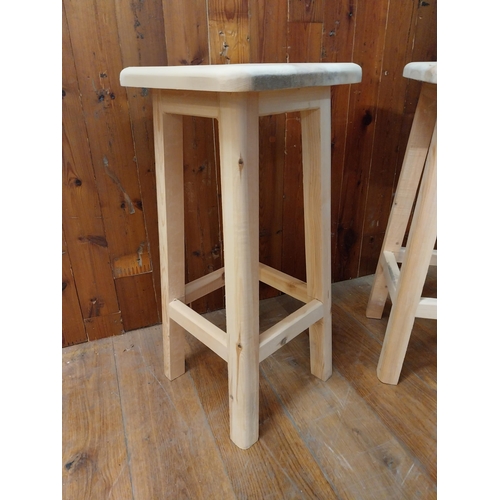 100 - Pair of good quality pine bar - pub stools {80 cm H x 36 cm W x 36 cm D}.