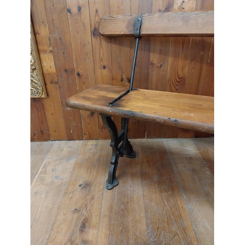 104 - Good quality 19th C. cast iron and pitch pine railway bench {80 cm H x 185 cm W x 40 cm D}.