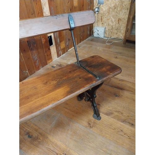 104 - Good quality 19th C. cast iron and pitch pine railway bench {80 cm H x 185 cm W x 40 cm D}.