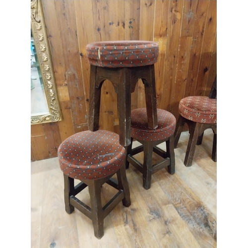 107 - Set of six mahogany and upholstered pub stools {48 cm H x 35 cm W x 35 cm D}.