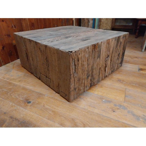 124 - Unusual driftwood coffee table on wheels {42 cm H x 92 cm W x 92 cm D}.